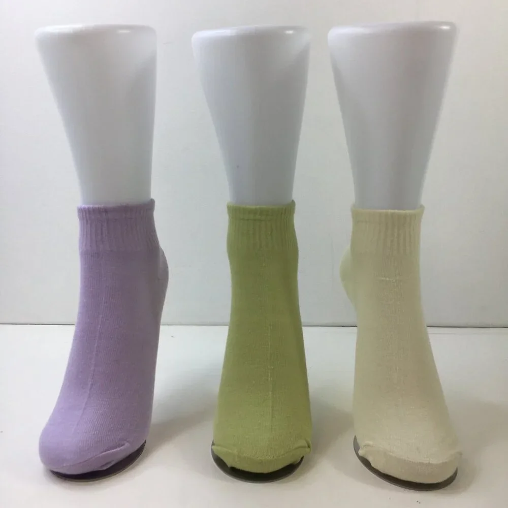 Womens Ankle Socks 3 Pack Ribbed Cuffs Purple Green Cream